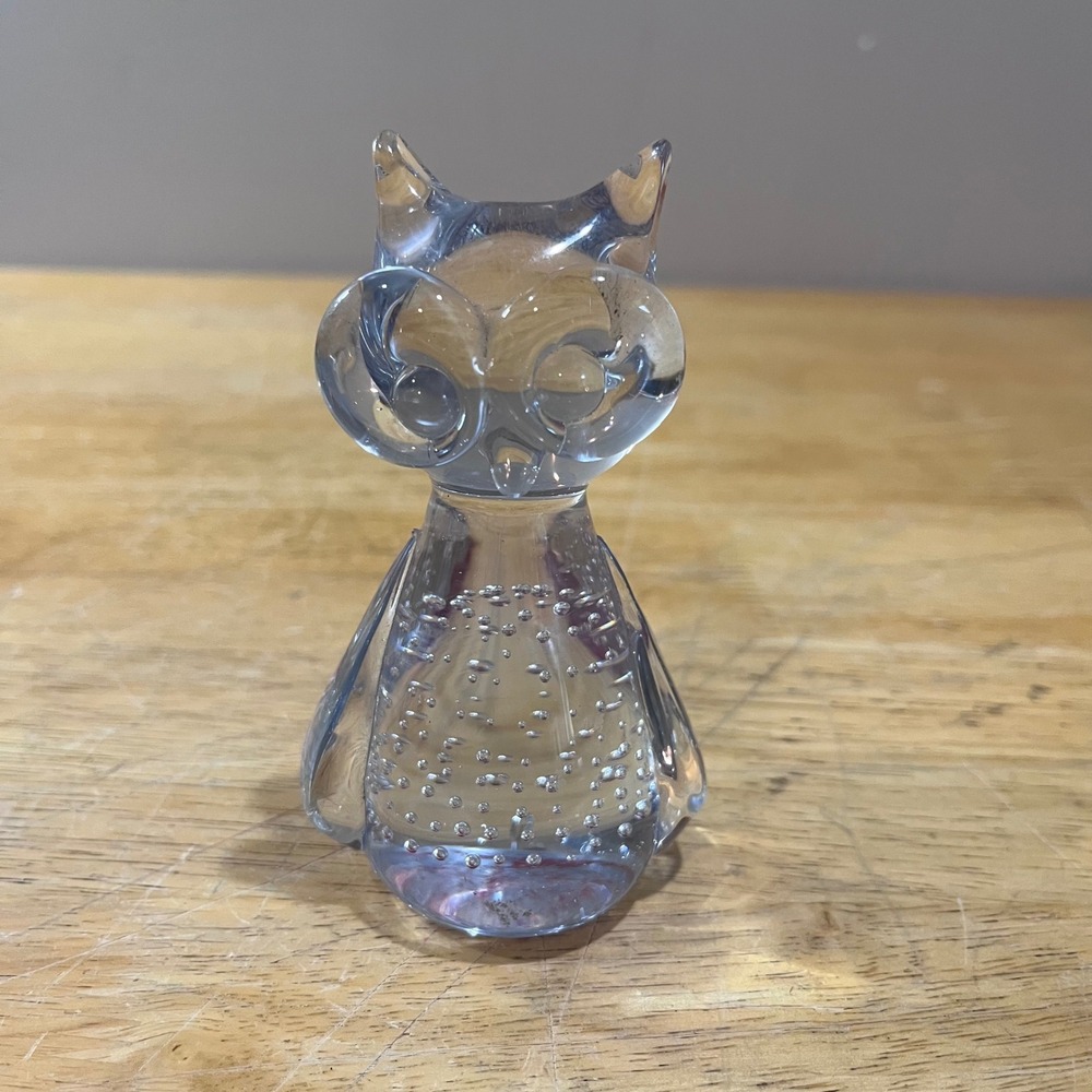 Vtg Mid Century Modern Art Glass Owl Figurine Controlled Bubble Bullicante 4.25"